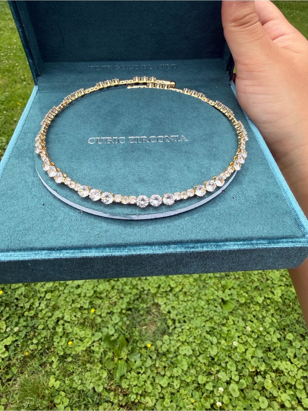 Gold Tennis Necklace with Clear Stones - Elegant Sparkle